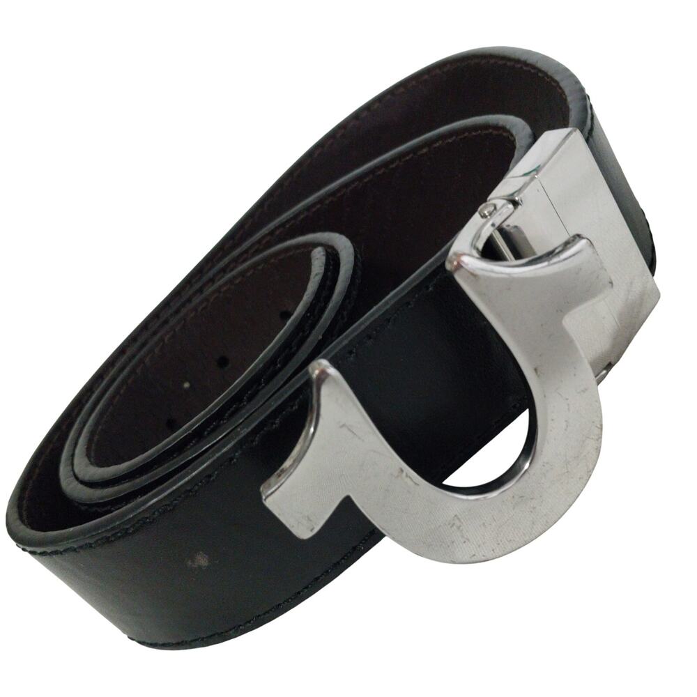 TRUE RELIGION! BLACK & TEXTURED BROWN GENUINE LEATHER REVERSIBLE LOGO BELT!